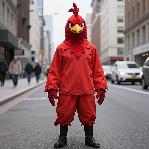 Red Phoenix Costume in Urban Setting
