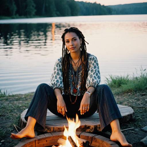 Carefree Woman by Campfire at Dusk