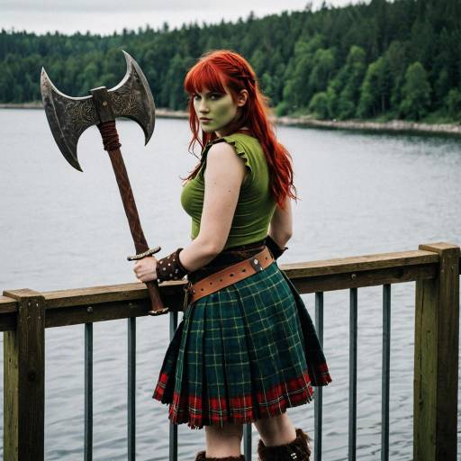 Fantasy Cosplay Woman with Battle Axe by Lake