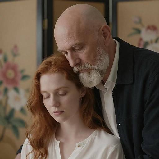 Elderly Man and Young Woman in Gentle Embrace