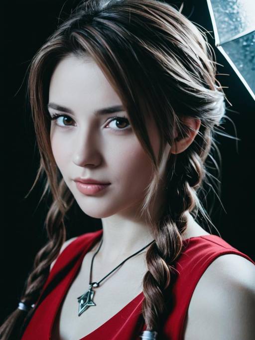 Woman in Aerith Cosplay Costume Close-Up