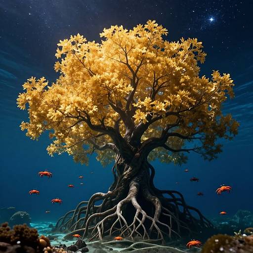 Colossal Golden Tree in Ocean
