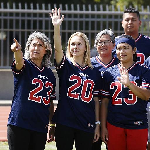 Group Wearing Navy Blue Football Jerseys Outdoors