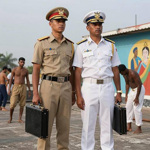 Two Military Officers Standing with Briefcases