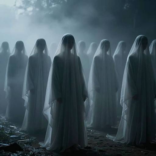 Ethereal Cloaked Figures in Mist