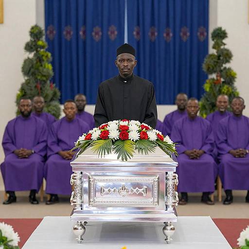 Somber Gathering Around a Silver Casket