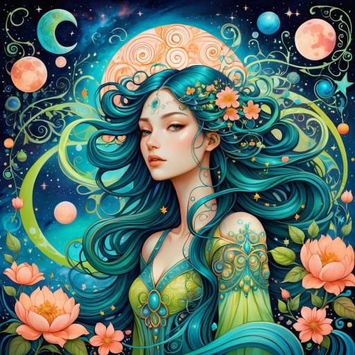 Fantasy Portrait of Mystical Woman in Cosmic Garden