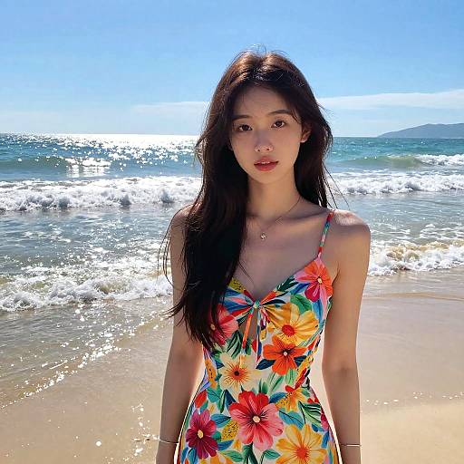 Petite Woman in Floral Beach Portrait