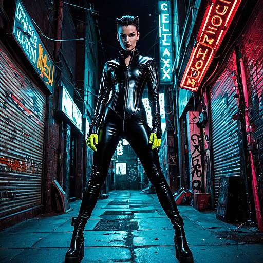 Cyber Noir Vigilante in Neon Alley