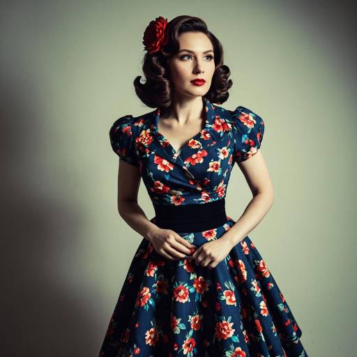 1940s Retro Style Woman in Floral Dress