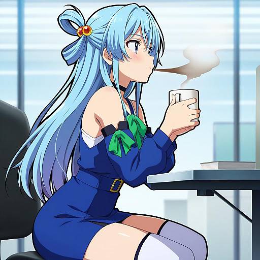 Anime Girl Panicking in Office