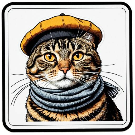 Cartoon Tabby Cat with Beret and Scarf Sticker