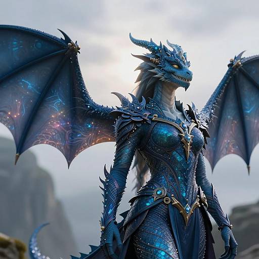 Blue Dragon Warrior in Ornate Armor