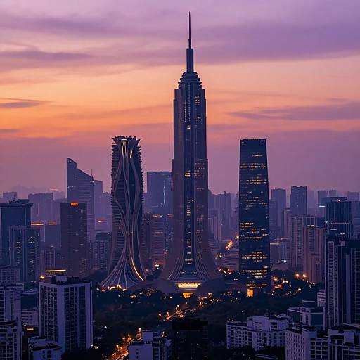 Impressionist Futuristic Cityscape at Dusk