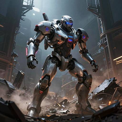 Neon Mech Pilot in Shattered Wasteland