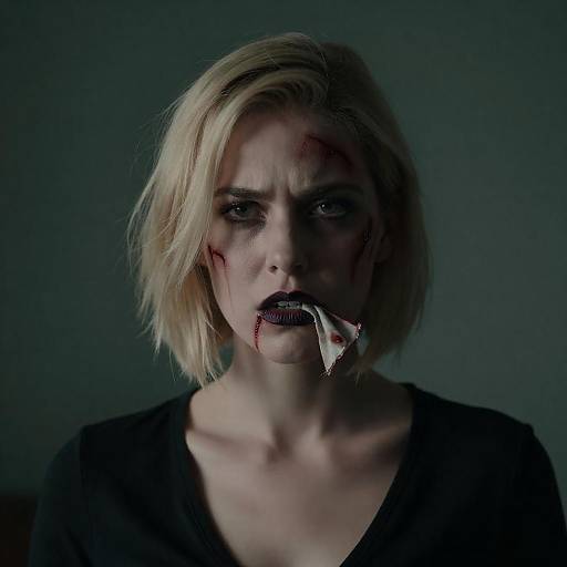 Menacing Blonde with Blood-Stained Face