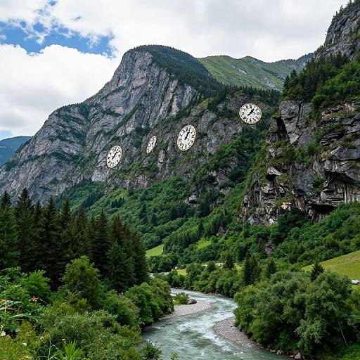 Majestic Mountains with Giant Clocks