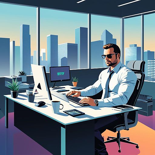 Tech Entrepreneur in a Modern Office Scene Tech Entrepreneur in a Modern Office Scene
