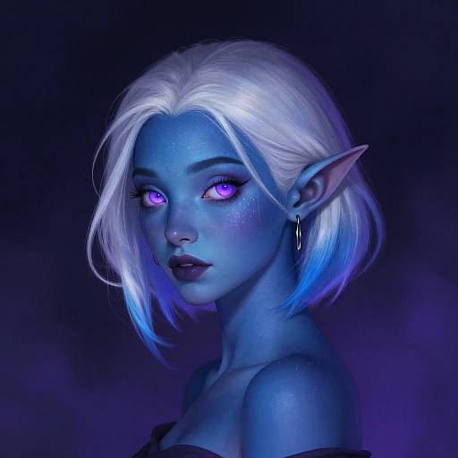 Ethereal Blue-Skinned Elf Portrait