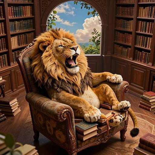 Regal Book Lion in Grand Library