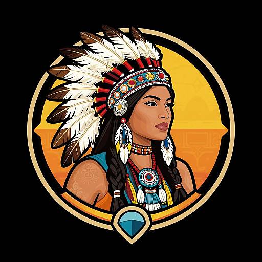 Native American Woman Warrior Illustration
