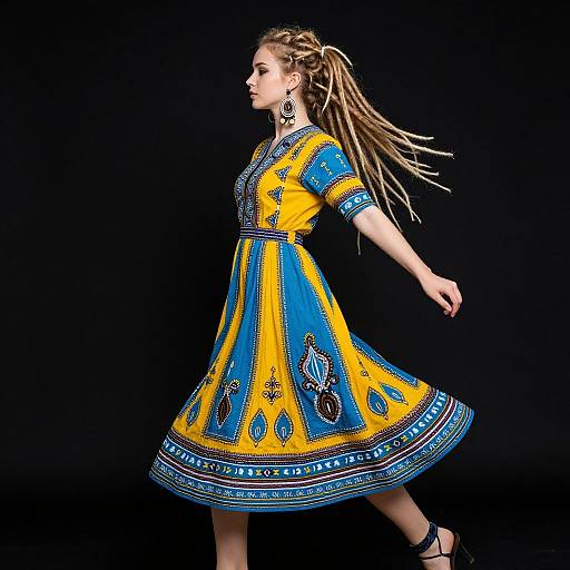 Dynamic Portrait of Blonde Woman in Ethnic Wear