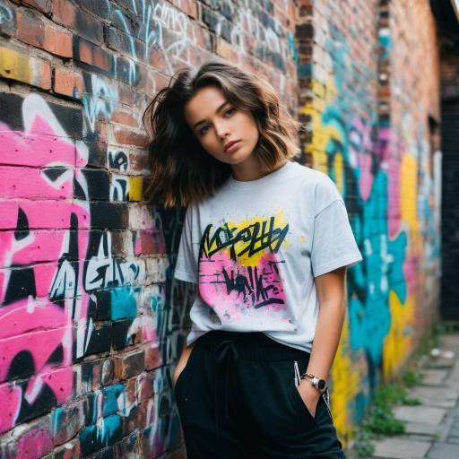 Teen Girl in Graphic Tee by Graffiti Wall