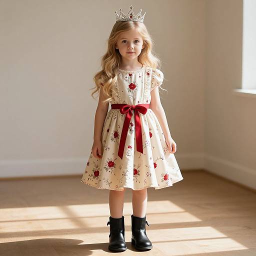 Young Girl in Floral Dress and Crown