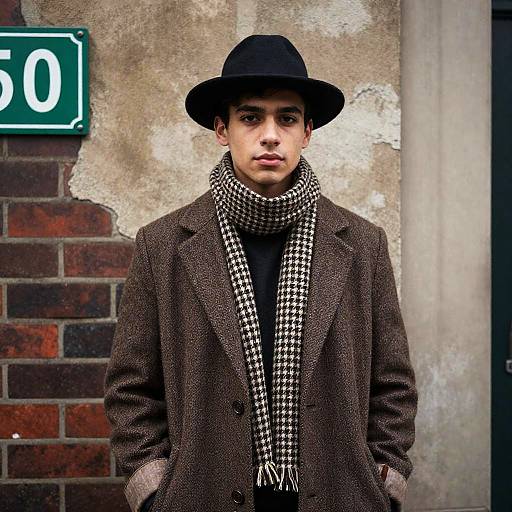 Young Man in Tweed Coat by Wall
