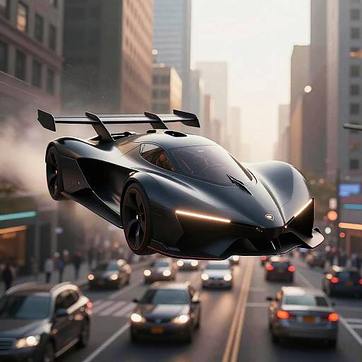 Futuristic Black Flying Car Hovering