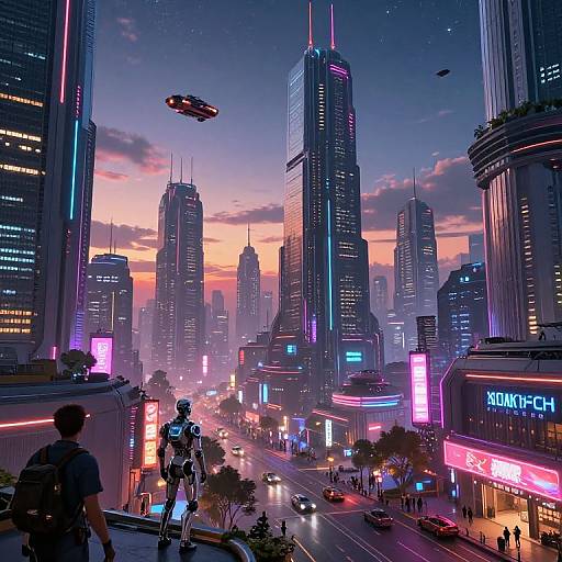 Futuristic Neon Cityscape at Dusk
