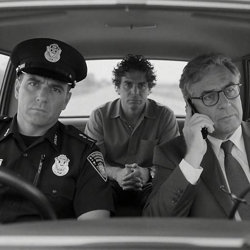 Black and White Photo of Three Men Inside Car