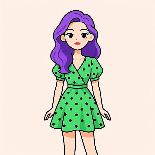 Elegant Woman in Green Polka Dot Dress