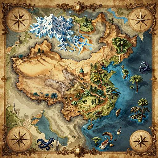 Vintage Fantasy Map with Diverse Terrains