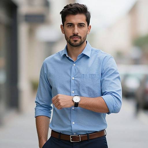 Realistic Man in Blue Dress Shirt