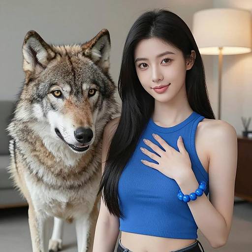 Elegant Portrait of Woman and Wolf