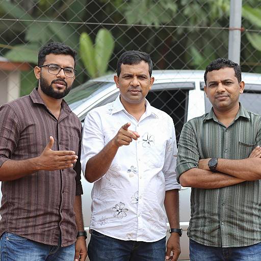 Three Men Standing Behind Chain-Link Fence