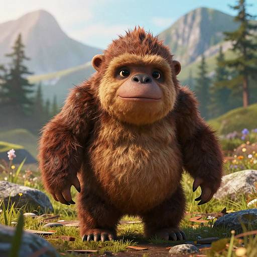 Cute Creepy Baby Sasquatch Pixar Style