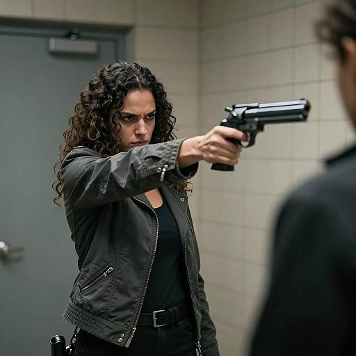 Cinematic Tension: Woman Aiming Revolver
