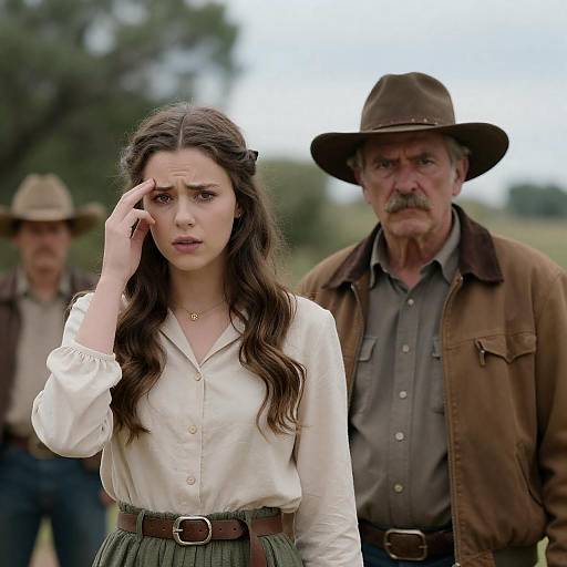 Western Scene with Concerned Young Woman and Older Man