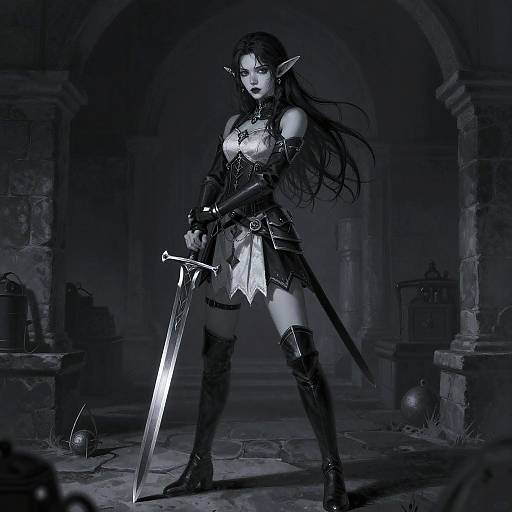 Gothic Elf Warrior in Blue Gray