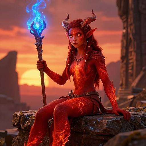 Young Tiefling Girl on Ancient Ruins