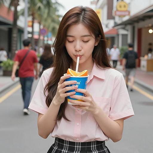 Young Asian Woman Enjoying a Snack