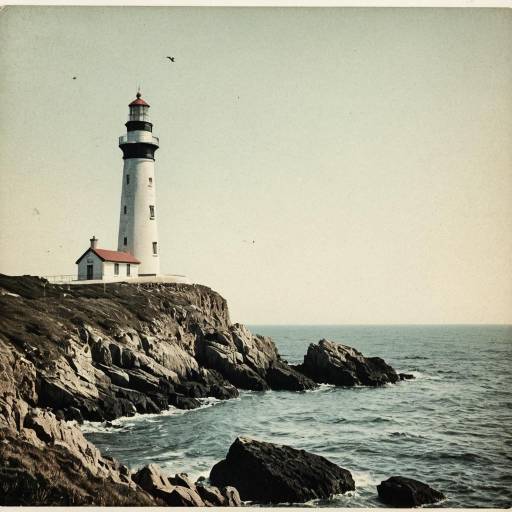Vintage Style Lighthouse on Rocky Coastline