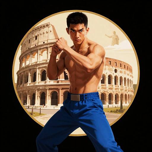 Mighty Fighter Against Ancient Rome Backdrop