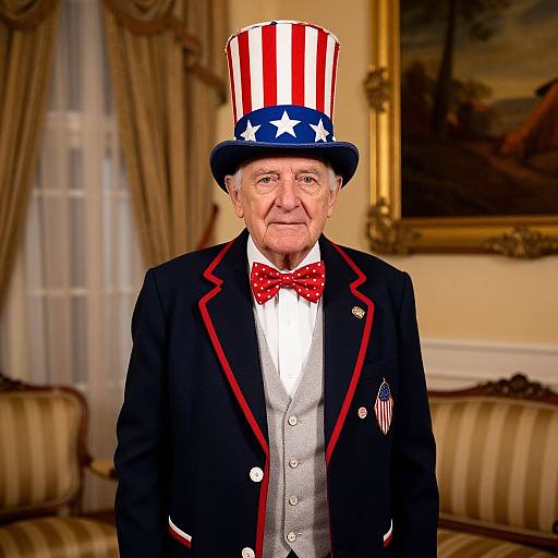 Elderly Man in Vintage Patriotic Attire