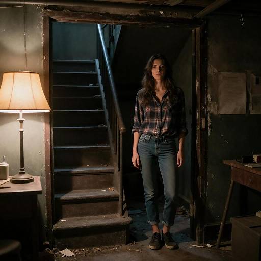Mysterious Woman in Dim Basement