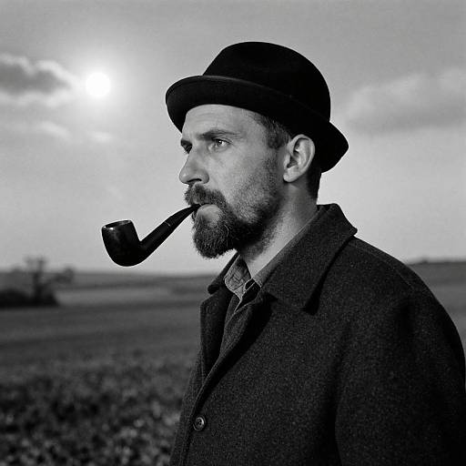 Bearded Man Smoking Pipe Block Print