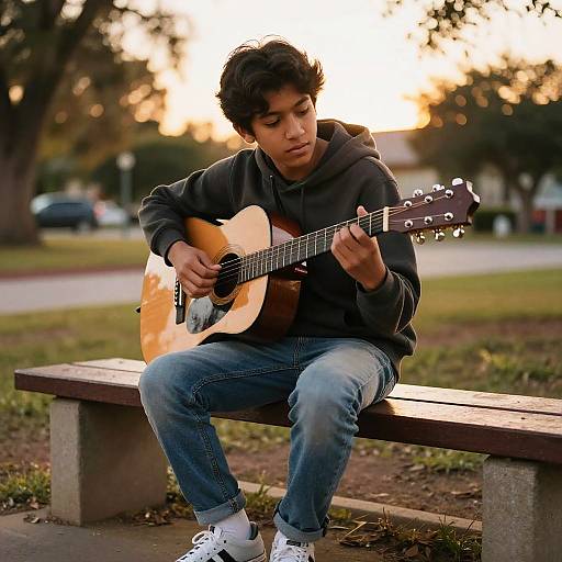 Hispanic Teen Guitarist in Nature