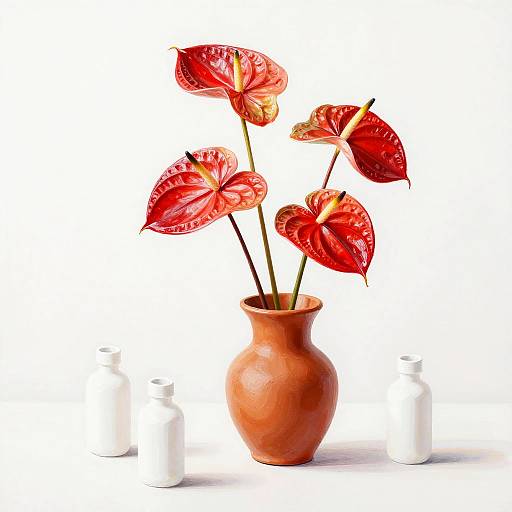 Minimalist Terracotta Goblet with Anthuriums